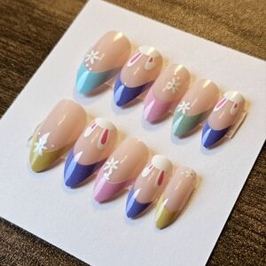 24 pcs colorful Easter bunny spring press on nails